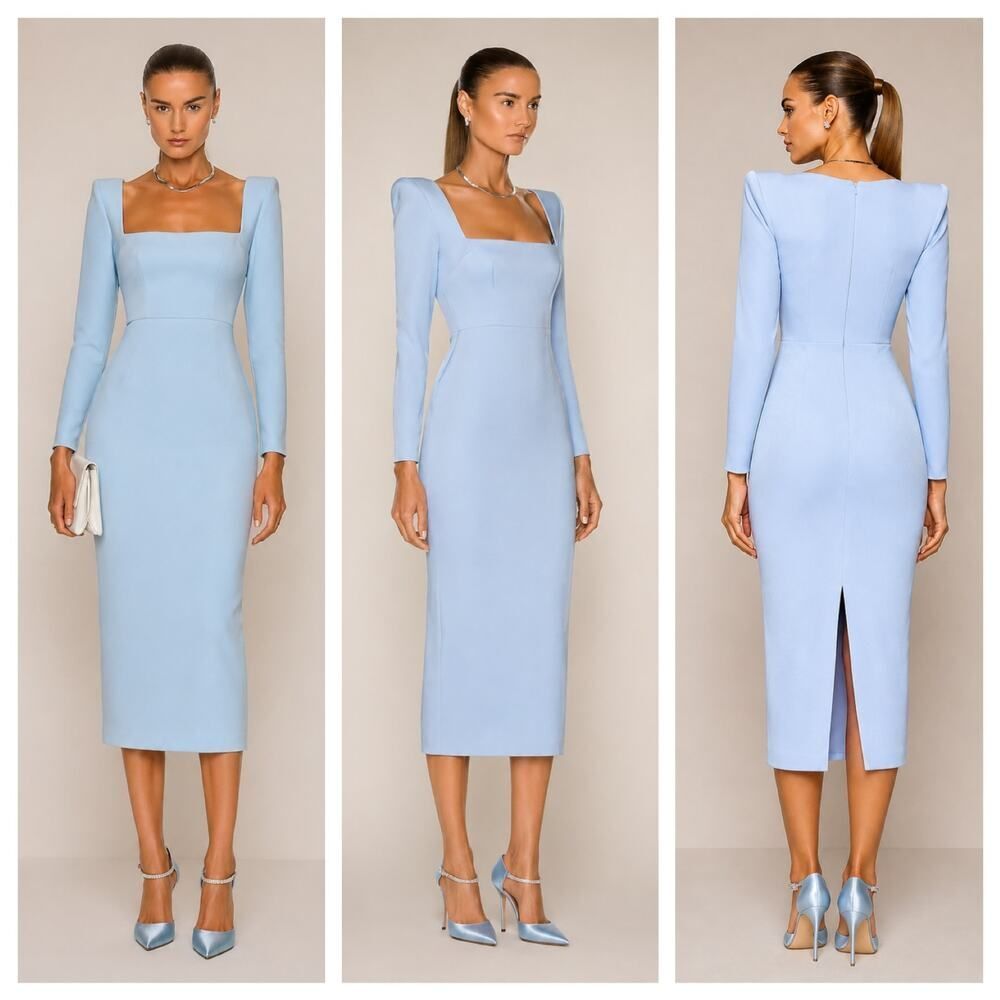 Alex Perry Mercer satin crepe dress ice blue UK20/US16